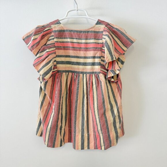 Ulla Johnson Amba Top Pink Rosewood Striped Ruffle Sleeve V Neck Blouse - Picture 3 of 8
